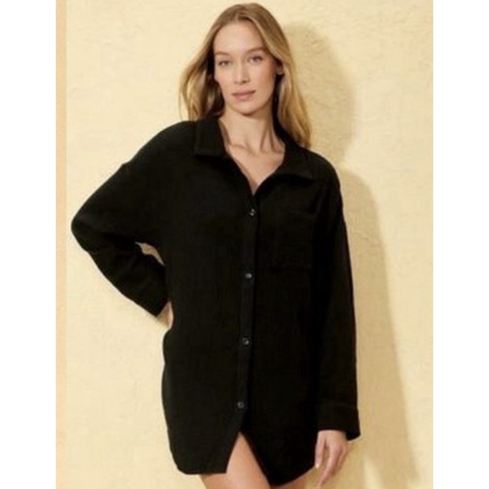 Shade & Shore Women's Gauze Swim Cover Up Shirtdress Black Size XL. NWT!!!